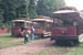 Three antique streetcars