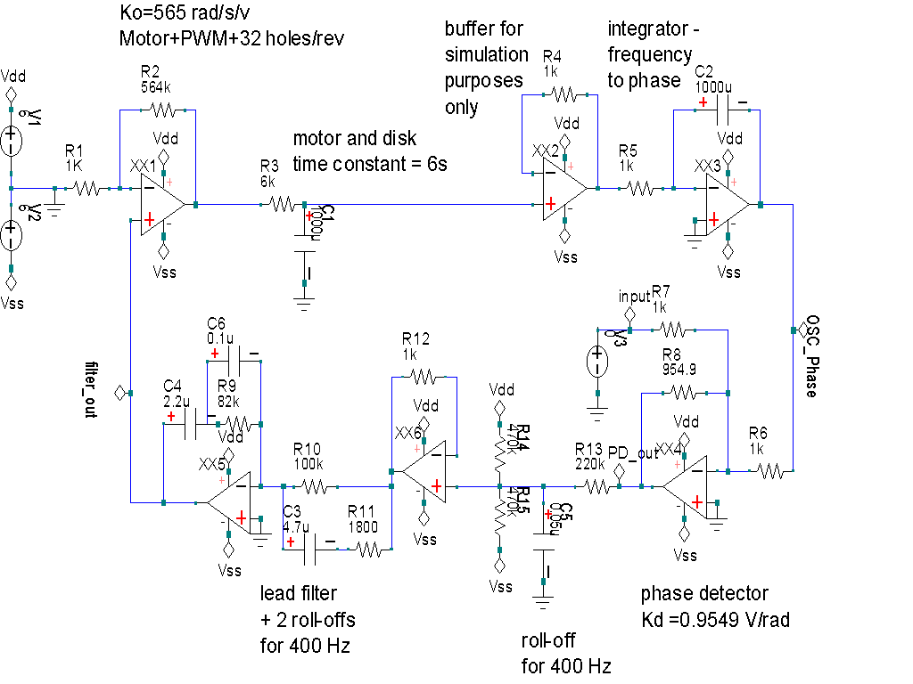 Mechanical TV disk servo simulation circuit